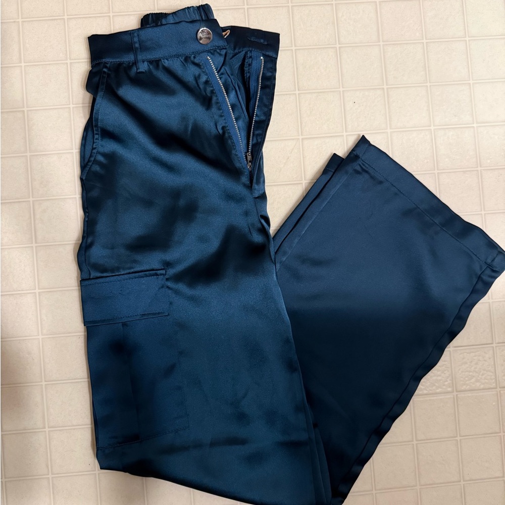 Elegant Navy Blue Satin Pants